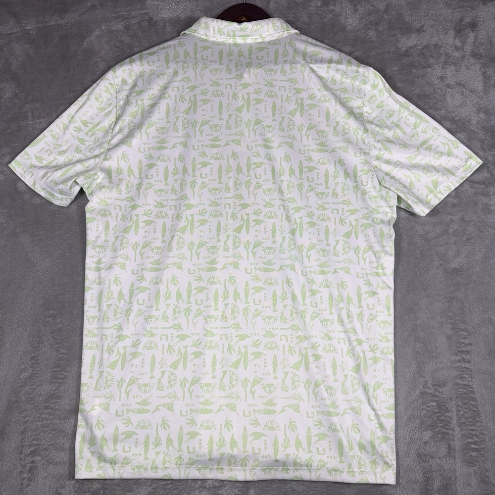 Huk Polo Pursuit Batiki Mens XL White Green Tropical Beach Performance UPF 50 - Picture 7 of 9